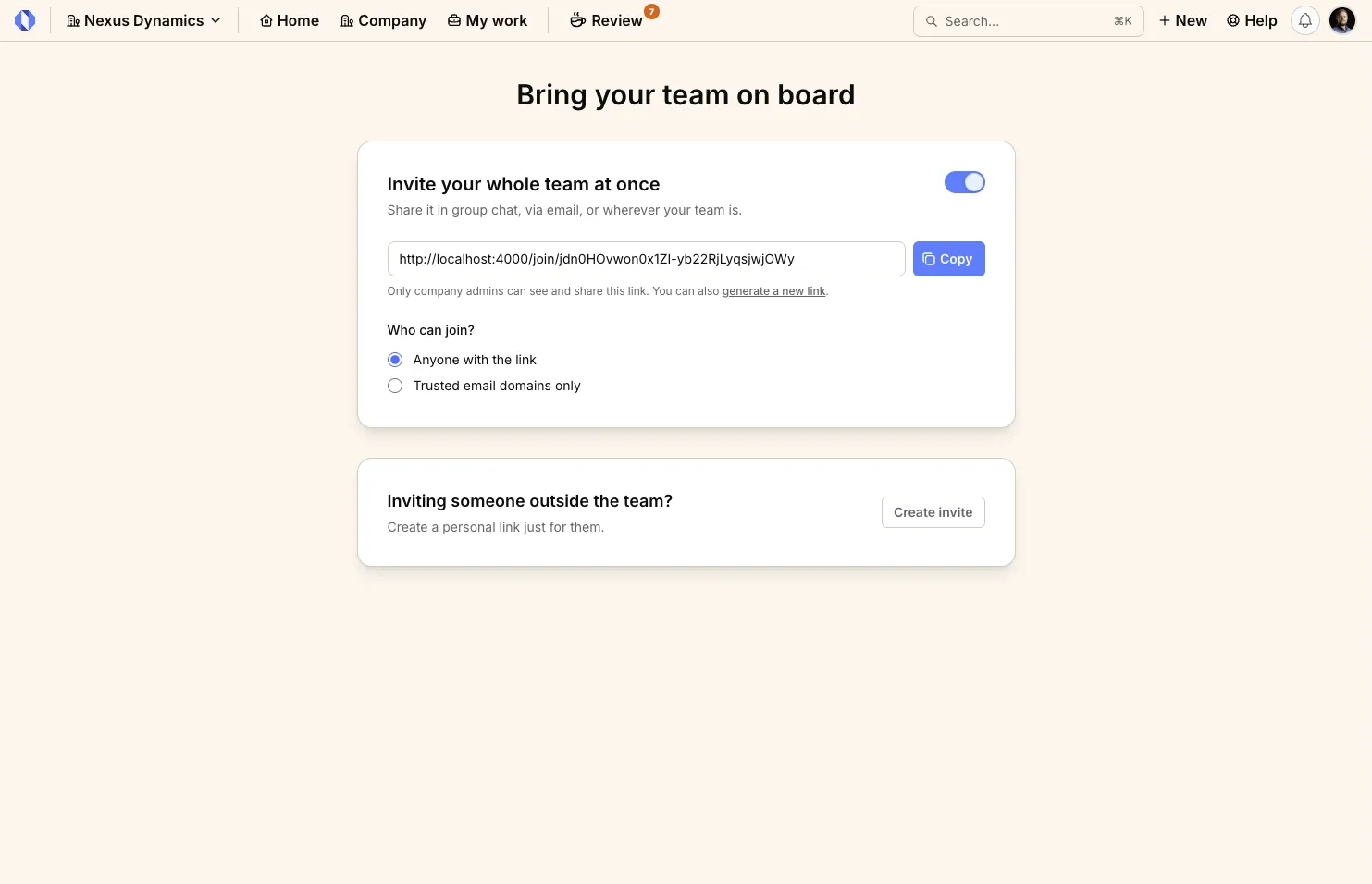 Team Invite Links
